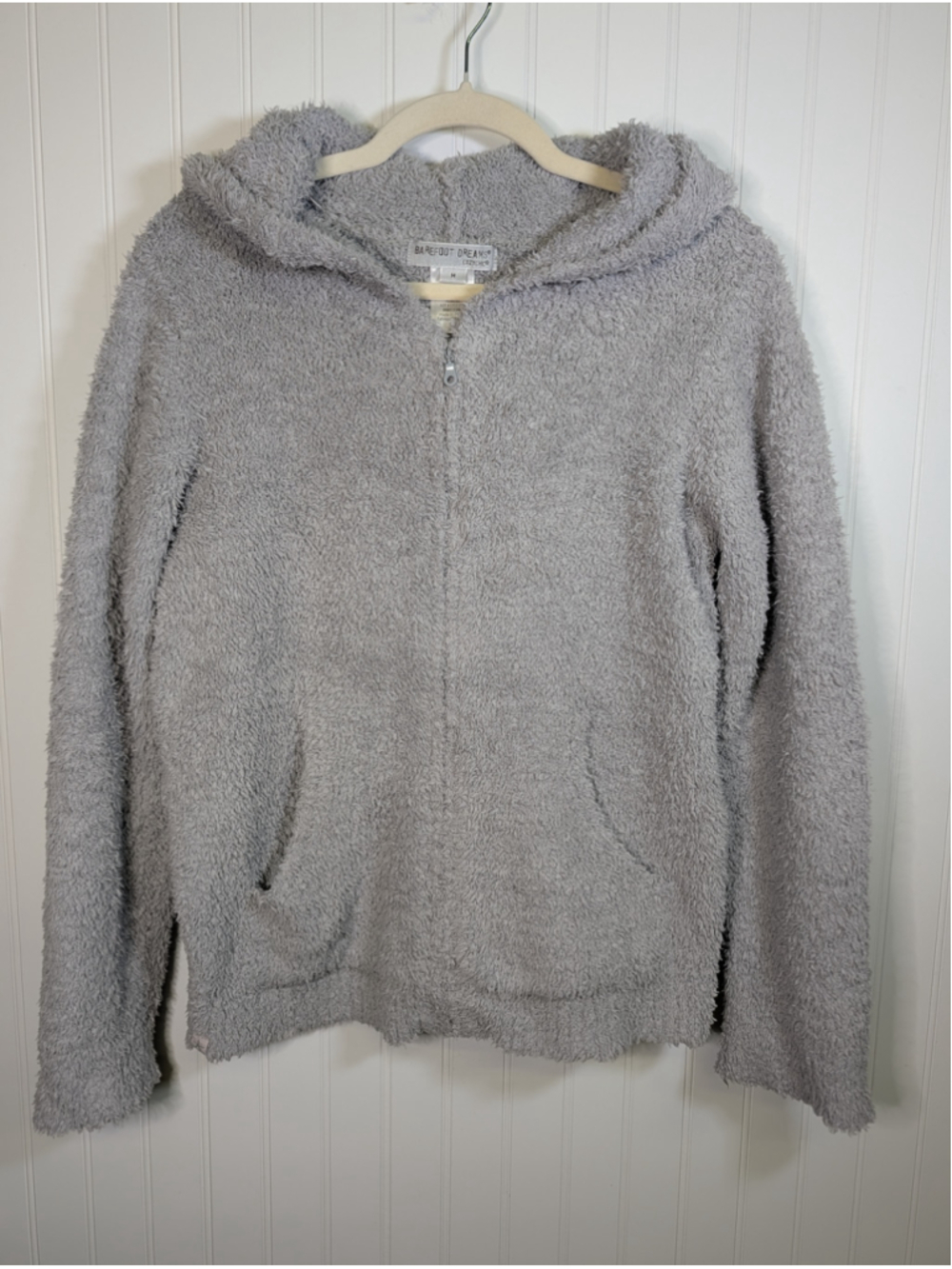 Barefoot Dreams CozyChic Hoodie M Grey Full Zip Fuzzy Jacket Luxury Lounge